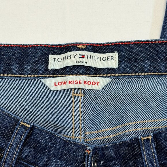 Tommy Hilfiger Petite Low Rise Boot Cut Stretch Denim Jeans 10P Dark Wash Faded - Picture 12 of 14